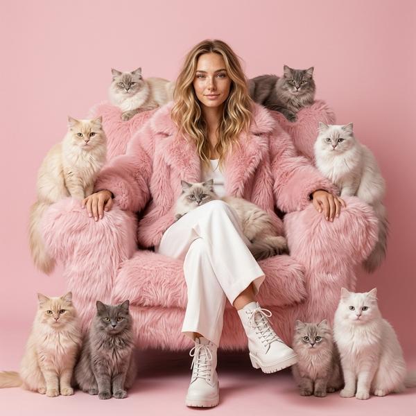 Модный редакционный портрет с кошками